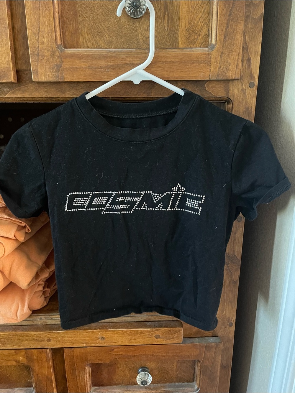 Black Rhinestone 'COSMIC' Graphic Crop Tee